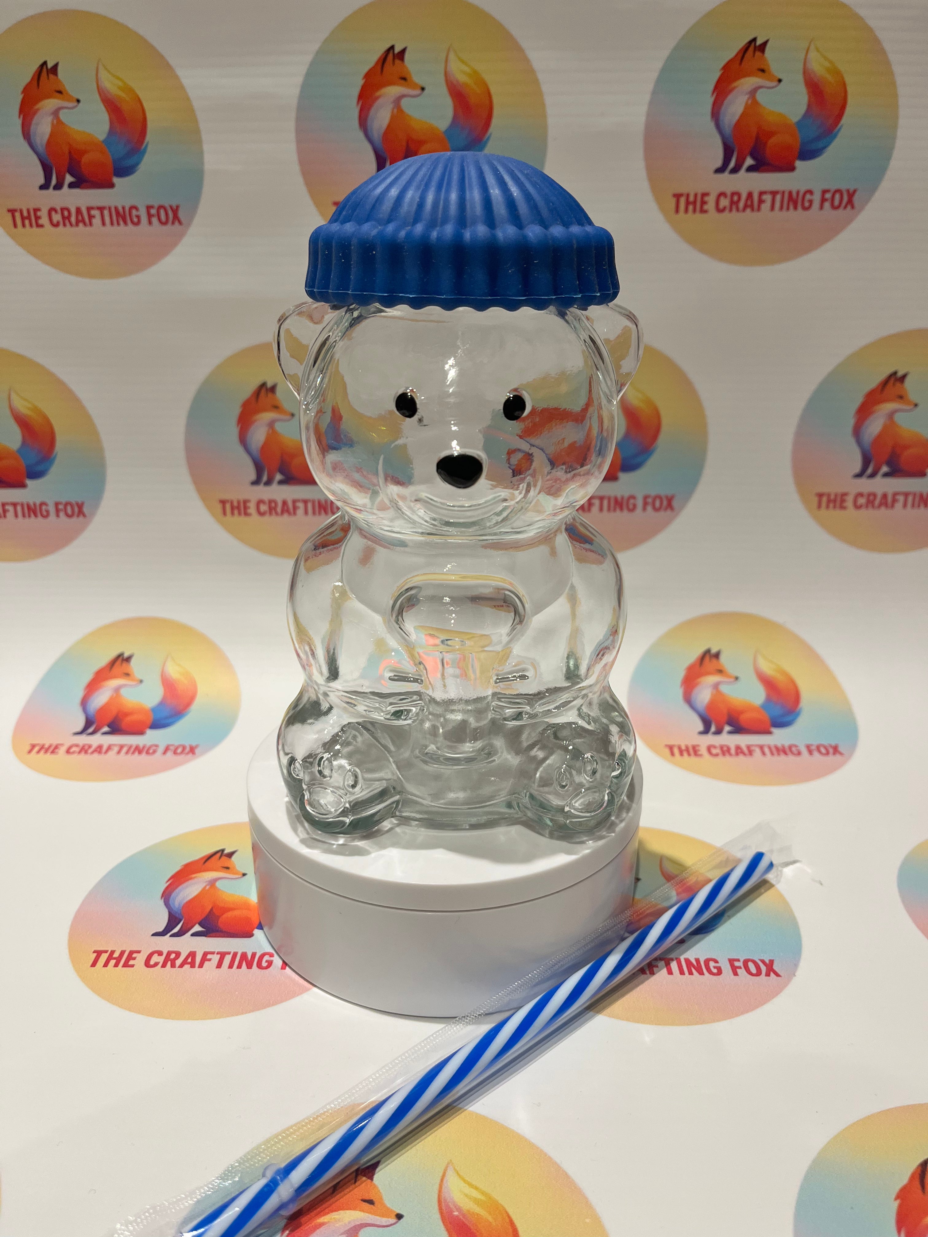Glass bear cup - blue lid